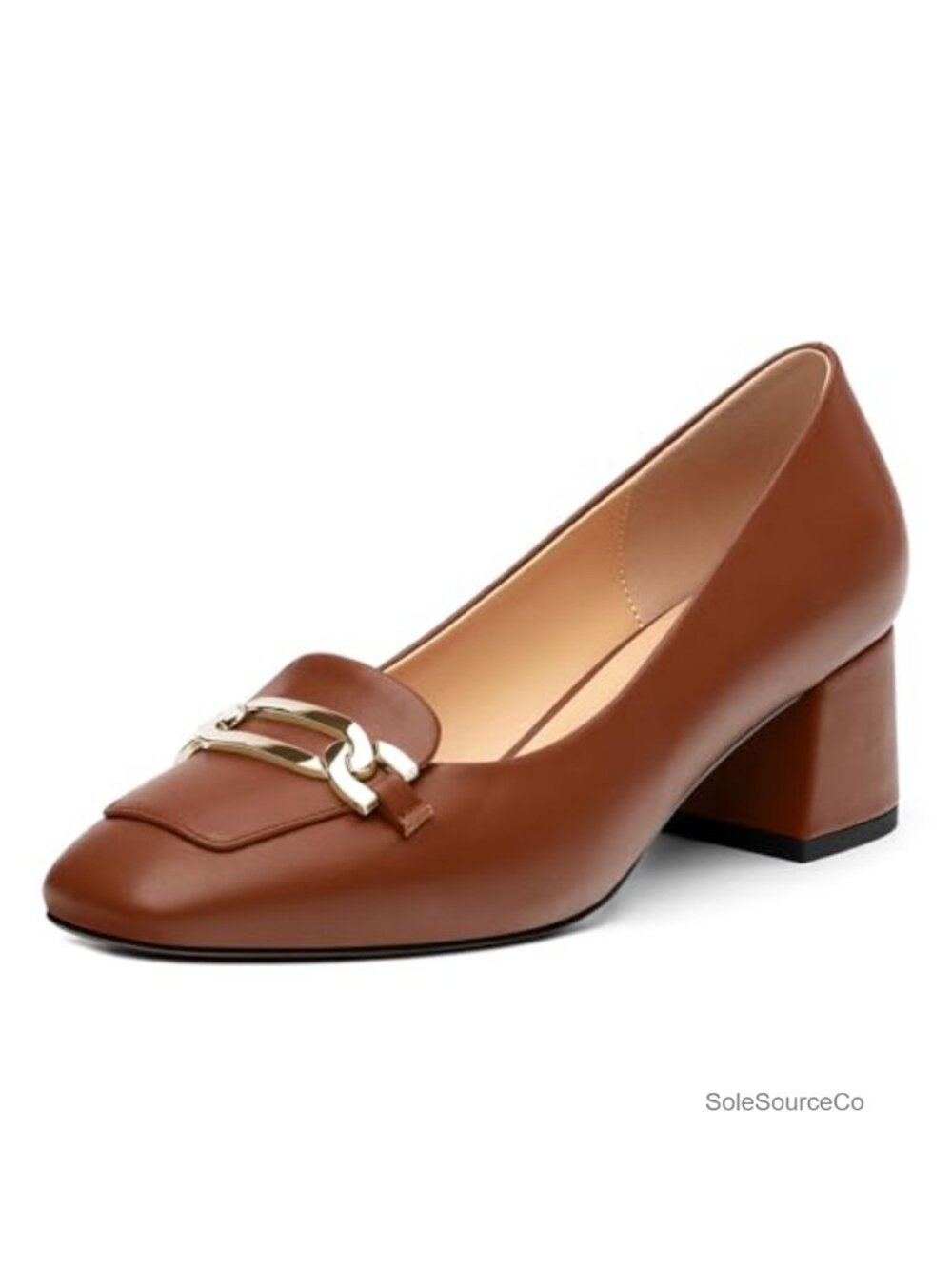 Women Square Toe Low Block Chunky Heel Slip On Pumps Retro